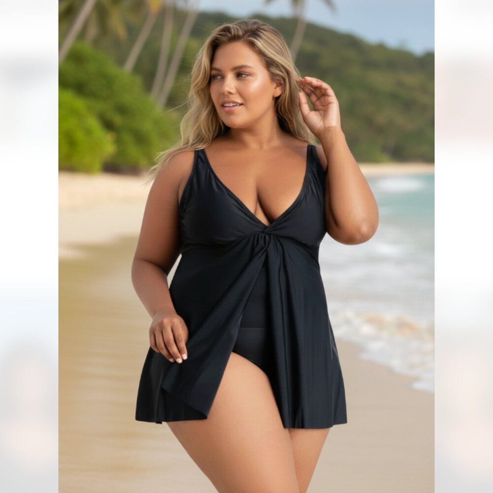 NWOT Nicole Miller Flyaway 1PCS Twisted Bandeau Swim-dress Black M